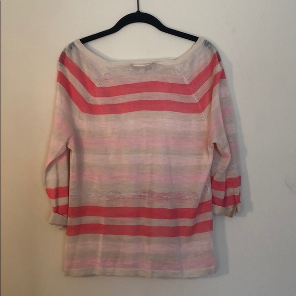 Loft beige and pink striped lightweight sweater- M - Picture 2 of 4
